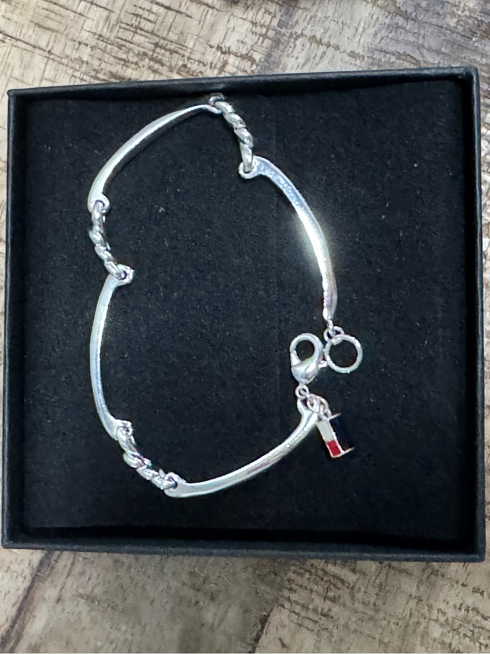 Tommy Hilfiger Silver Bracelet with Red Enamel Flag Charm